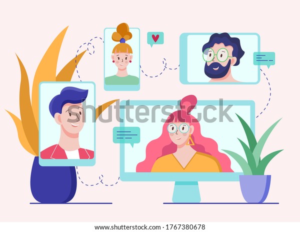 Video call conference concept young people