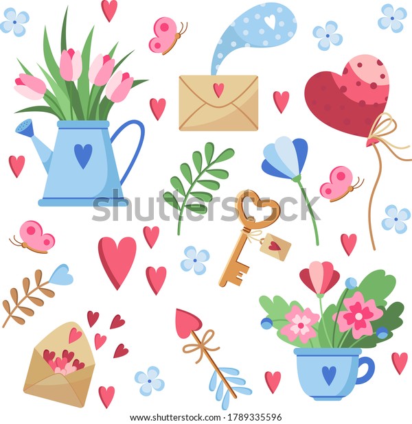 Collection vector flowers letter key balloon