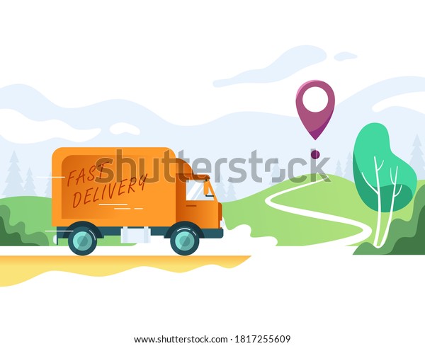 Delivery truck drives destination concept online